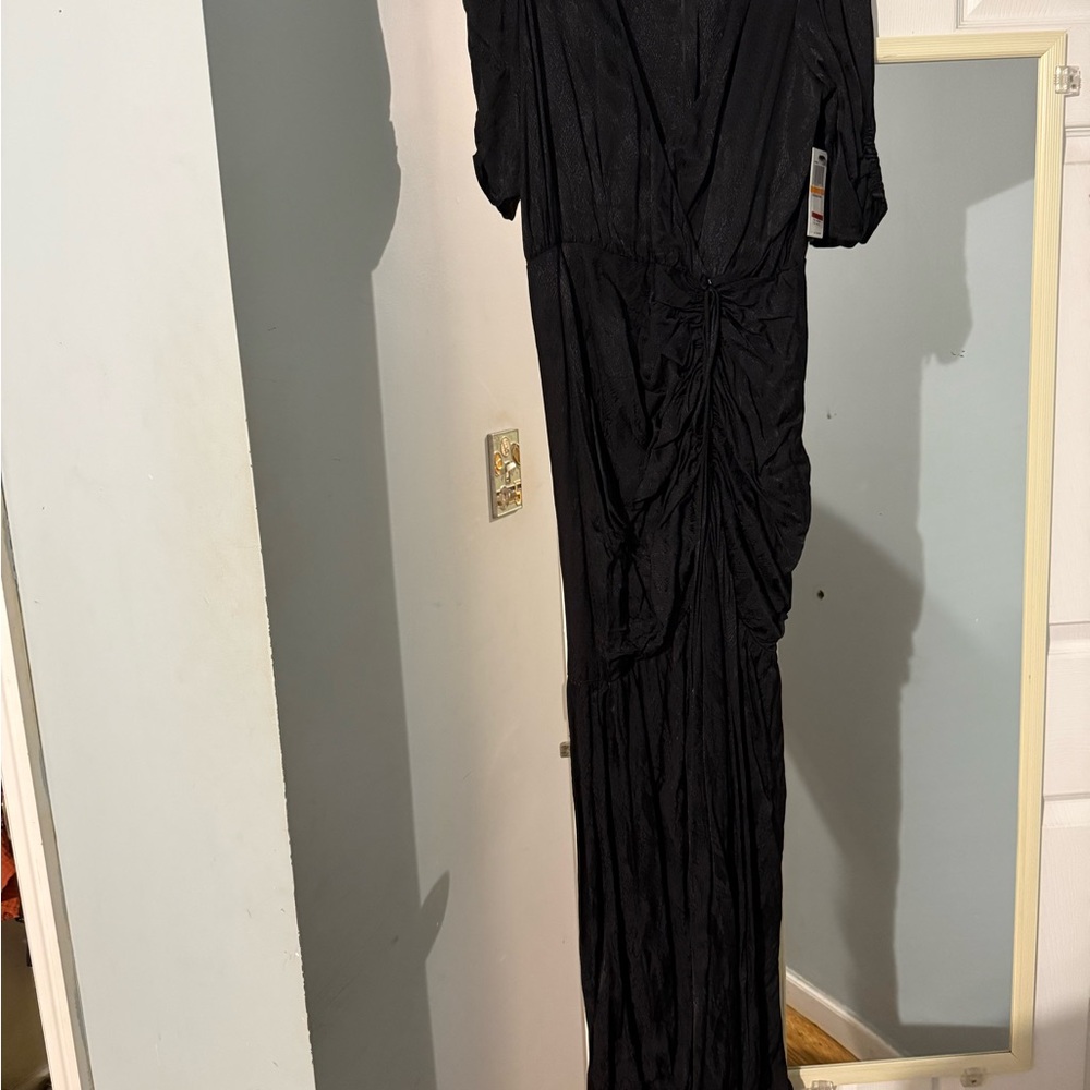 Black V-Neck Long Sleeve Cocktail Gown